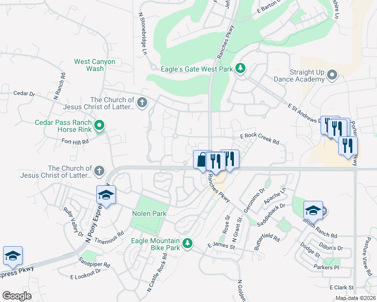 map of restaurants, bars, coffee shops, grocery stores, and more near 8083 North Ridge Loop East in Eagle Mountain