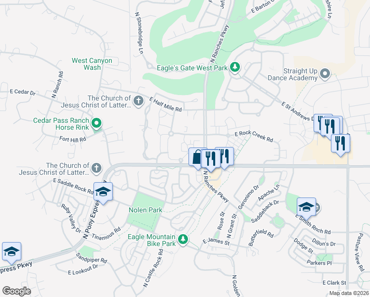 map of restaurants, bars, coffee shops, grocery stores, and more near 8084 North Ridge Loop East in Eagle Mountain