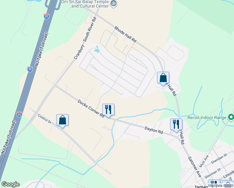 map of restaurants, bars, coffee shops, grocery stores, and more near 6 Galerie Court in Monroe Township
