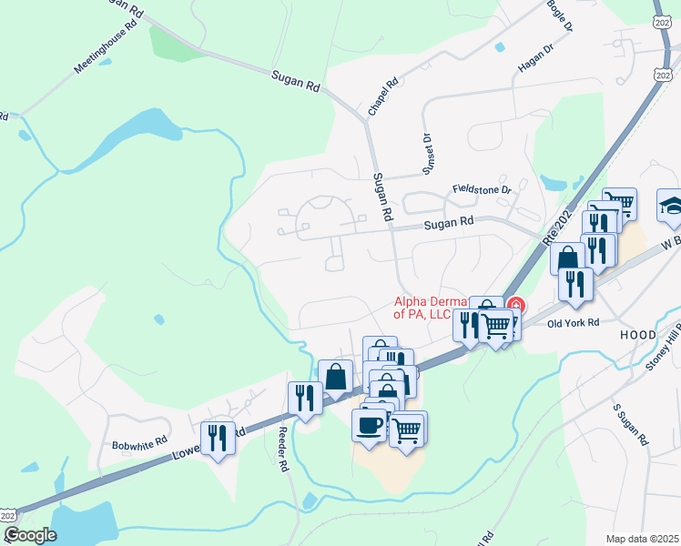 map of restaurants, bars, coffee shops, grocery stores, and more near 835 Breckenridge Court in New Hope