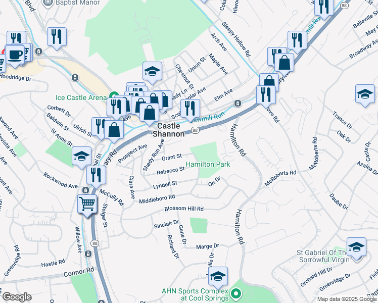 map of restaurants, bars, coffee shops, grocery stores, and more near 3700 Grant Street in Pittsburgh