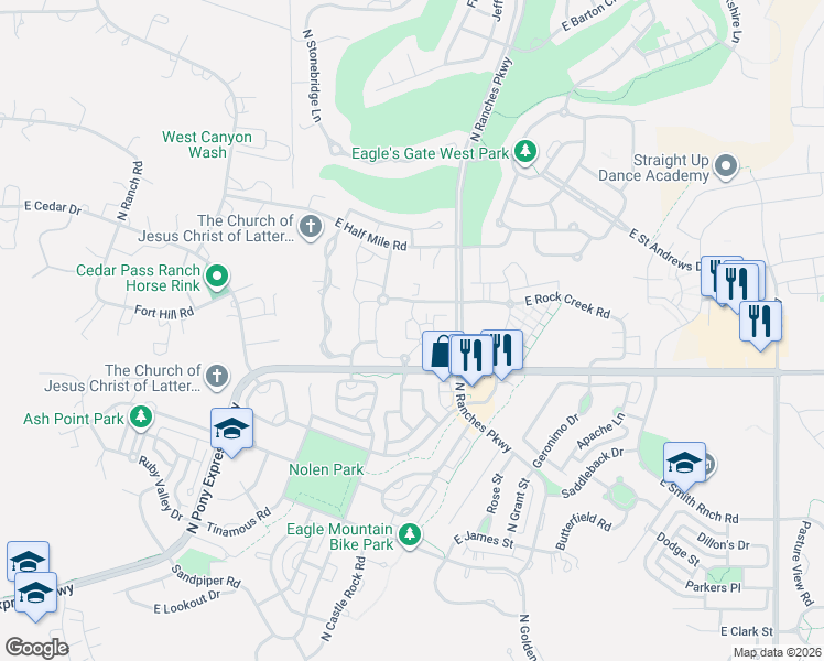 map of restaurants, bars, coffee shops, grocery stores, and more near 8083 North Ridge Loop East in Eagle Mountain