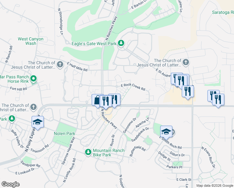 map of restaurants, bars, coffee shops, grocery stores, and more near 3607 East Sapphire Creek Lane in Eagle Mountain