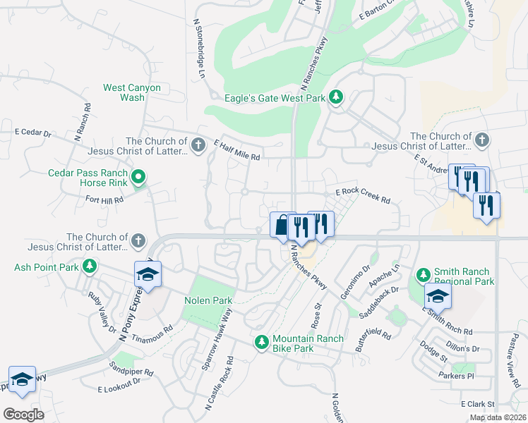map of restaurants, bars, coffee shops, grocery stores, and more near 8084 North Ridge Loop East in Eagle Mountain
