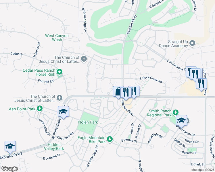 map of restaurants, bars, coffee shops, grocery stores, and more near 8086 North Ridge Loop West in Eagle Mountain