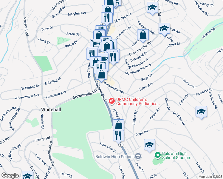 map of restaurants, bars, coffee shops, grocery stores, and more near 211 Wainwright Avenue in Pittsburgh