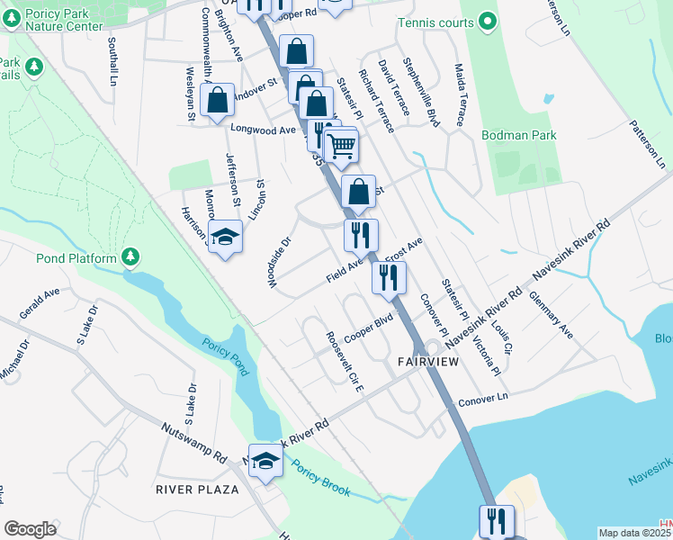 map of restaurants, bars, coffee shops, grocery stores, and more near 1 Mohawk Avenue in Red Bank