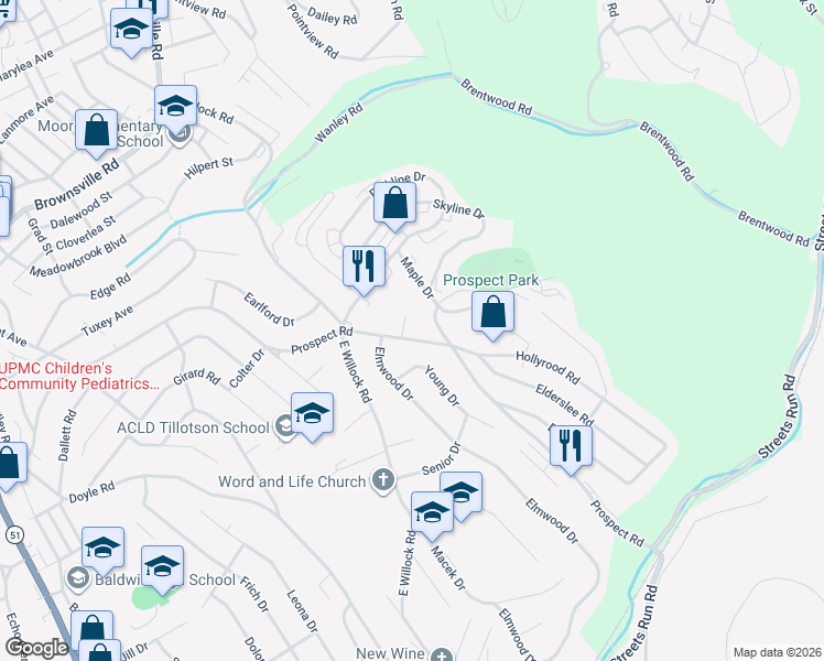 map of restaurants, bars, coffee shops, grocery stores, and more near 1465 Prospect Road in Pittsburgh