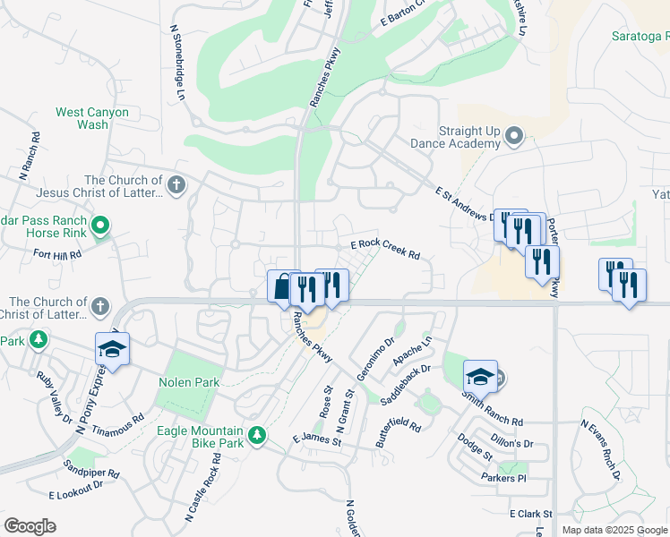 map of restaurants, bars, coffee shops, grocery stores, and more near 8215 North Clear Rock Road in Eagle Mountain