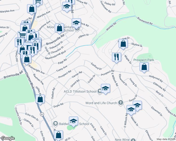 map of restaurants, bars, coffee shops, grocery stores, and more near 1260 Prospect Rd in Pittsburgh