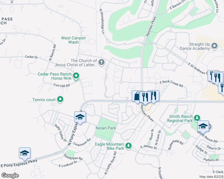 map of restaurants, bars, coffee shops, grocery stores, and more near 8085 Quarter Mile Drive in Eagle Mountain