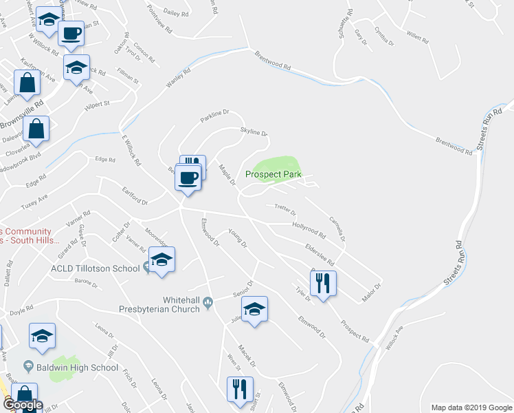 map of restaurants, bars, coffee shops, grocery stores, and more near 1500 Tretter Drive in Pittsburgh