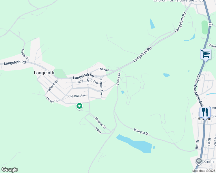 map of restaurants, bars, coffee shops, grocery stores, and more near 331 3rd Street in Langeloth