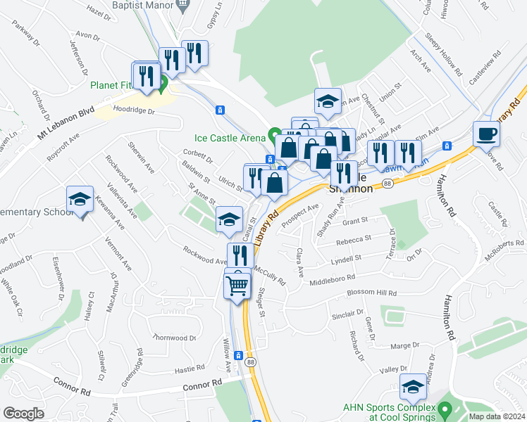 map of restaurants, bars, coffee shops, grocery stores, and more near 3997 Canal Street in Pittsburgh