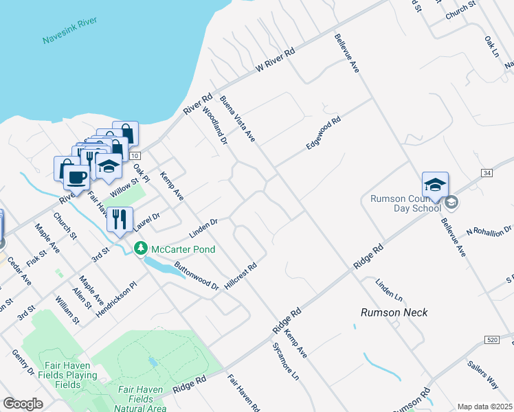map of restaurants, bars, coffee shops, grocery stores, and more near 50 Rustic Terrace in Fair Haven