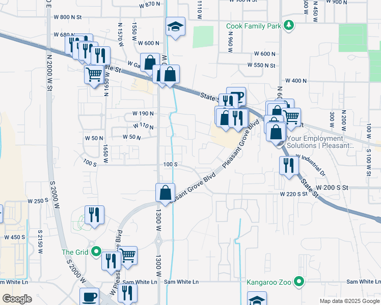 map of restaurants, bars, coffee shops, grocery stores, and more near 24 Clayton Court in Pleasant Grove