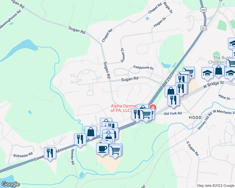 map of restaurants, bars, coffee shops, grocery stores, and more near 757 Brighton Way in New Hope