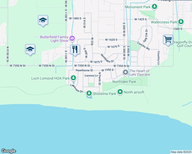 map of restaurants, bars, coffee shops, grocery stores, and more near 77 Richmond Lane in Lehi