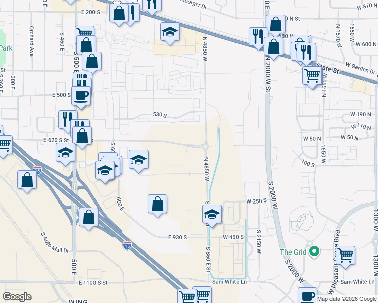 map of restaurants, bars, coffee shops, grocery stores, and more near 418-682 South 860 East Street in American Fork