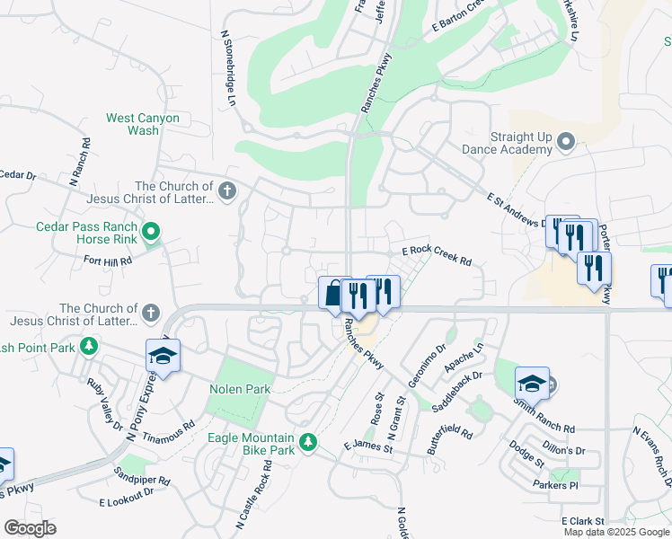 map of restaurants, bars, coffee shops, grocery stores, and more near 8096 North Ridge Loop East in Eagle Mountain