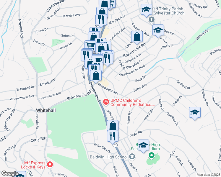 map of restaurants, bars, coffee shops, grocery stores, and more near 211 Wainwright Avenue in Pittsburgh