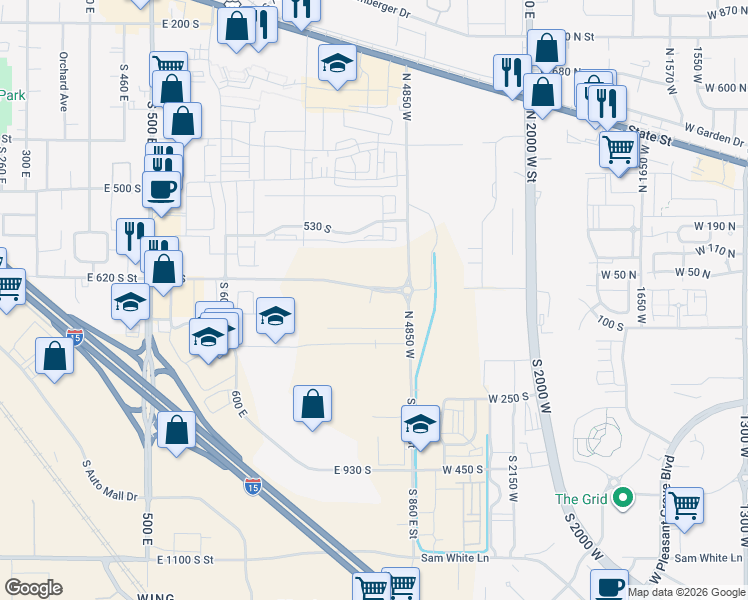 map of restaurants, bars, coffee shops, grocery stores, and more near 418-682 South 860 East Street in American Fork