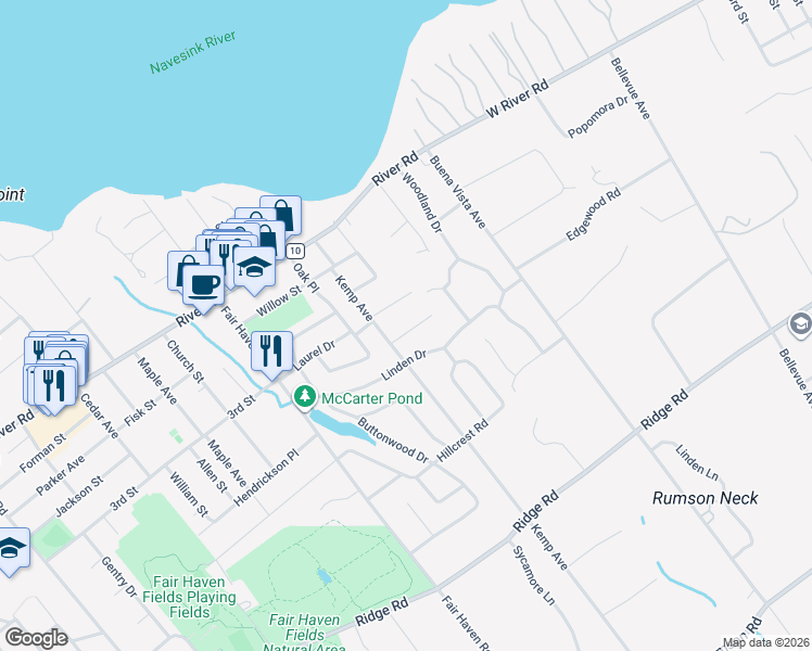 map of restaurants, bars, coffee shops, grocery stores, and more near 19 Katherine Street in Fair Haven