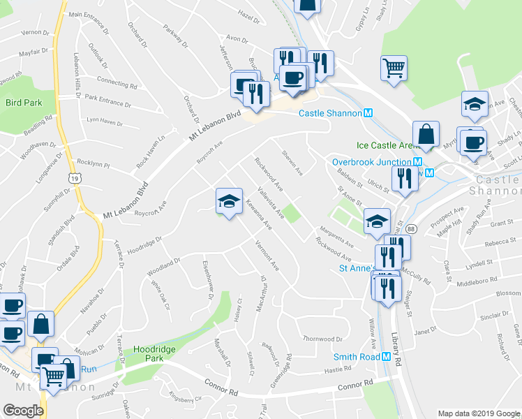 map of restaurants, bars, coffee shops, grocery stores, and more near 721 Kewanna Avenue in Pittsburgh