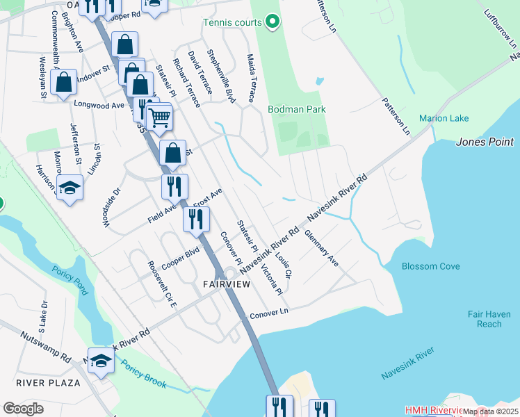 map of restaurants, bars, coffee shops, grocery stores, and more near 90 Coleman Place in Red Bank