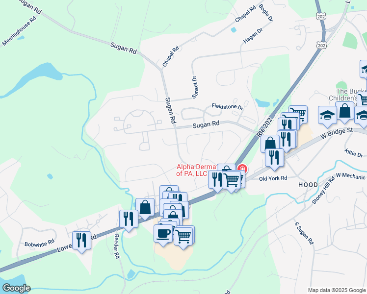 map of restaurants, bars, coffee shops, grocery stores, and more near 746 Brighton Way in New Hope