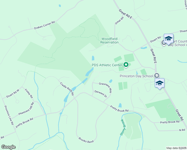 map of restaurants, bars, coffee shops, grocery stores, and more near 9 Windermere Way in Princeton