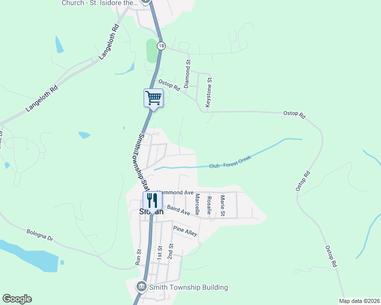 map of restaurants, bars, coffee shops, grocery stores, and more near 59 Spring Valley Street in Slovan