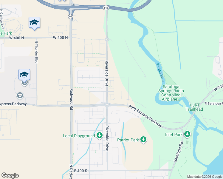 map of restaurants, bars, coffee shops, grocery stores, and more near Riverside Drive in Saratoga Springs