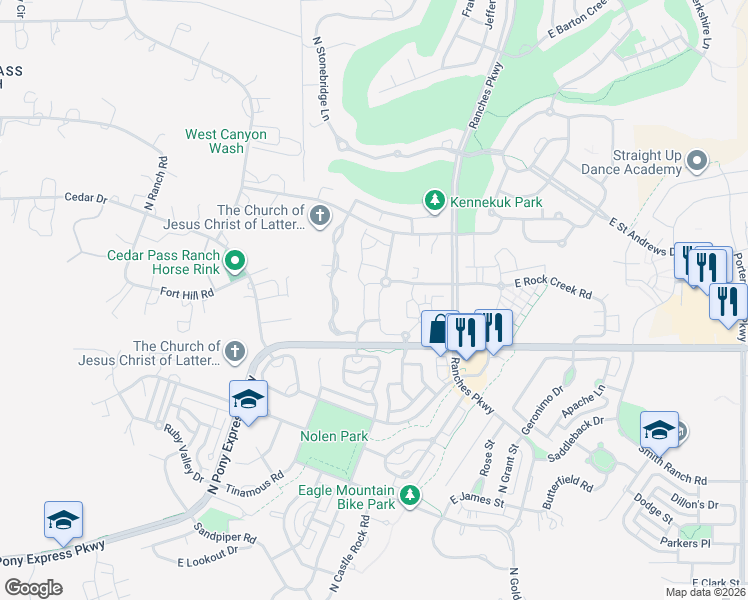 map of restaurants, bars, coffee shops, grocery stores, and more near 8086 North Ridge Loop West in Eagle Mountain