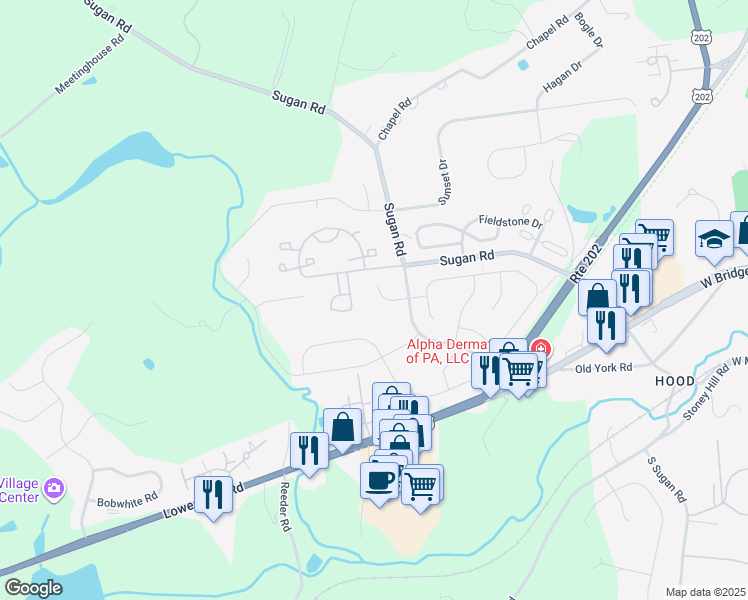 map of restaurants, bars, coffee shops, grocery stores, and more near 907 Adam Court in New Hope