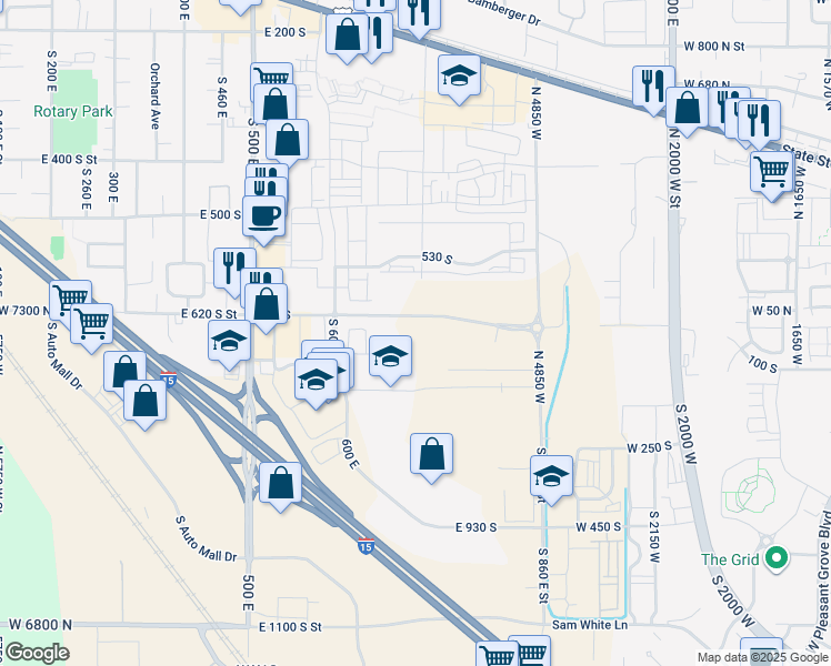 map of restaurants, bars, coffee shops, grocery stores, and more near 7167 North 4850 West in American Fork