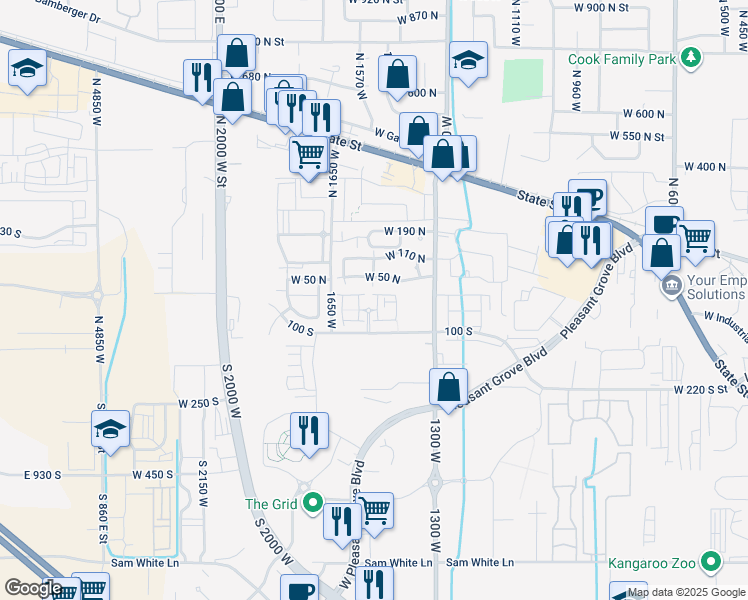 map of restaurants, bars, coffee shops, grocery stores, and more near 24 South 1520 West in Pleasant Grove
