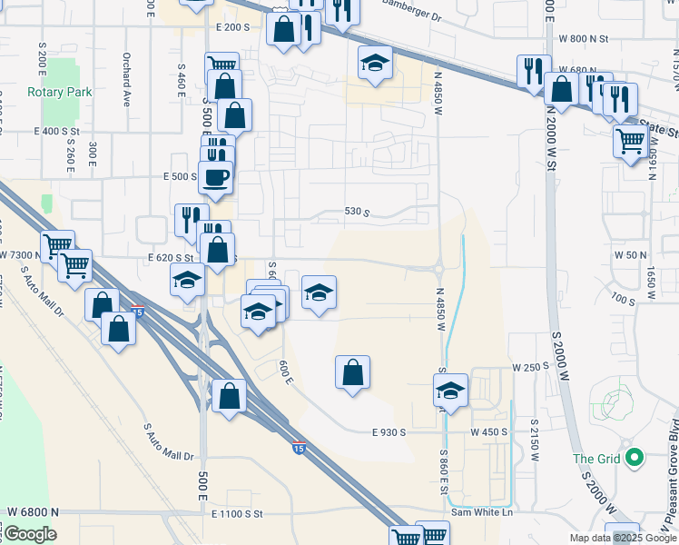 map of restaurants, bars, coffee shops, grocery stores, and more near 7167 North 4850 West in American Fork