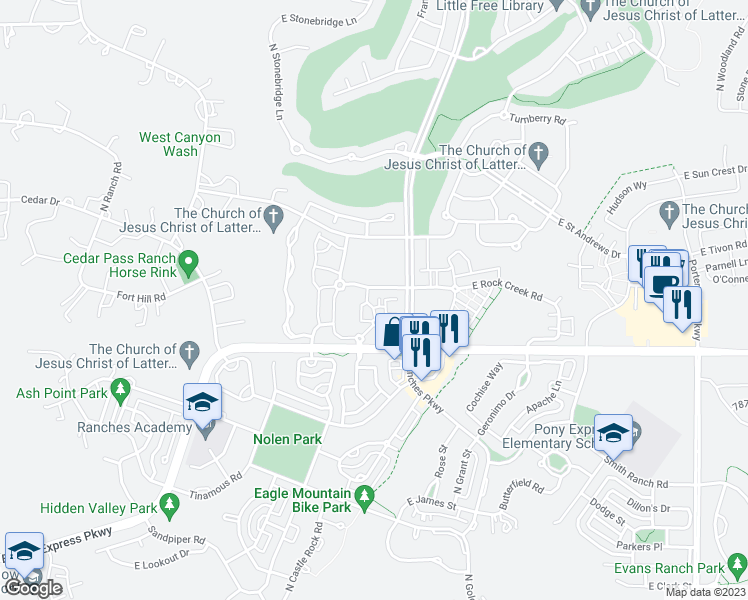 map of restaurants, bars, coffee shops, grocery stores, and more near 8084 North Ridge Loop East in Eagle Mountain