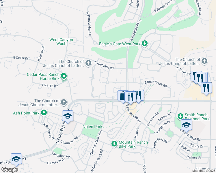 map of restaurants, bars, coffee shops, grocery stores, and more near 8086 North Ridge Loop West in Eagle Mountain