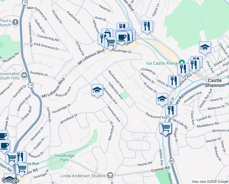 map of restaurants, bars, coffee shops, grocery stores, and more near 721 Kewanna Avenue in Pittsburgh