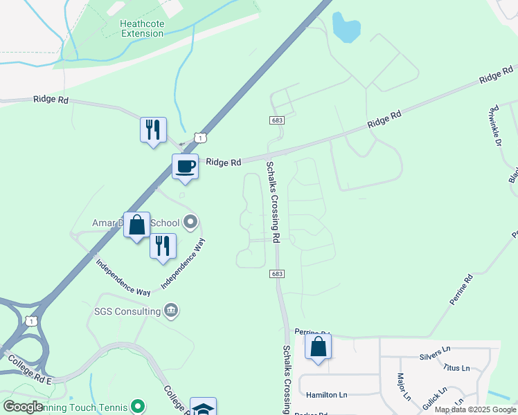 map of restaurants, bars, coffee shops, grocery stores, and more near 704 Schindler Drive in South Brunswick Township