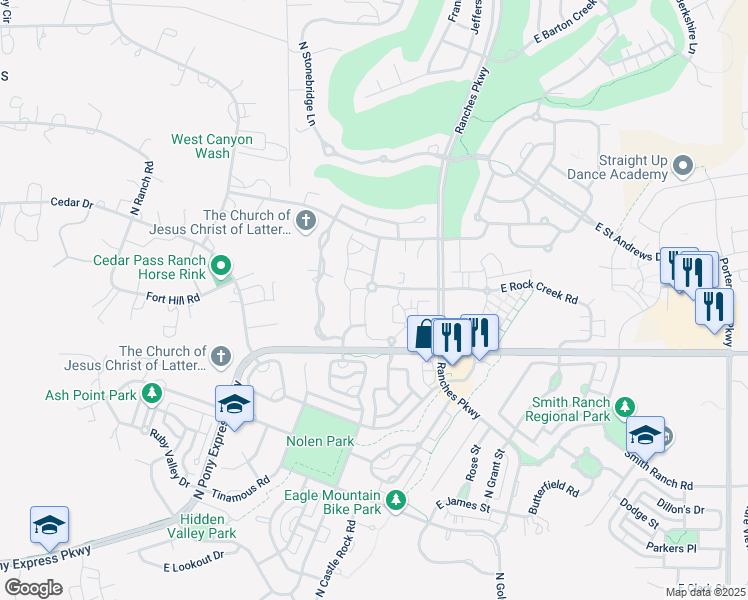map of restaurants, bars, coffee shops, grocery stores, and more near 8116 North Ridge Loop West in Eagle Mountain