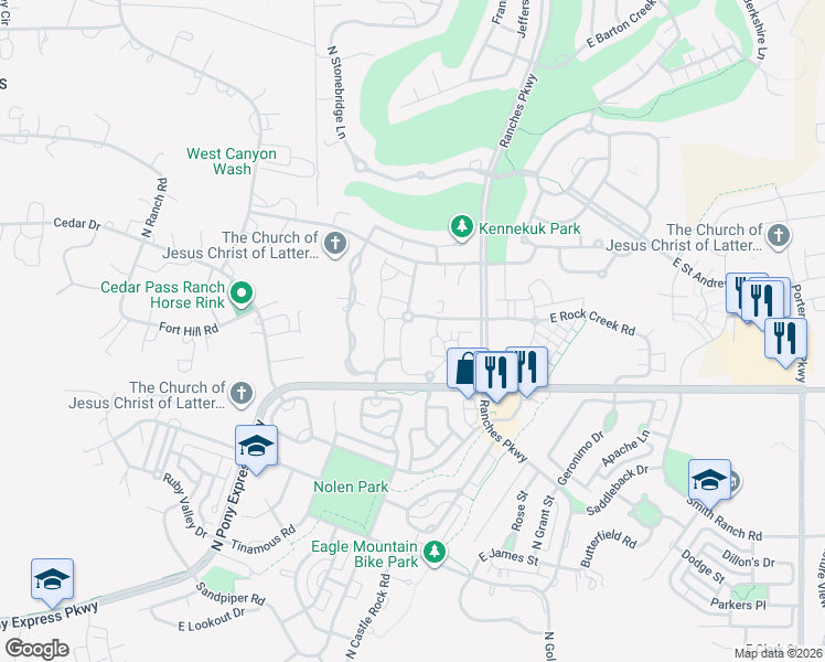 map of restaurants, bars, coffee shops, grocery stores, and more near 8116 North Ridge Loop West in Eagle Mountain
