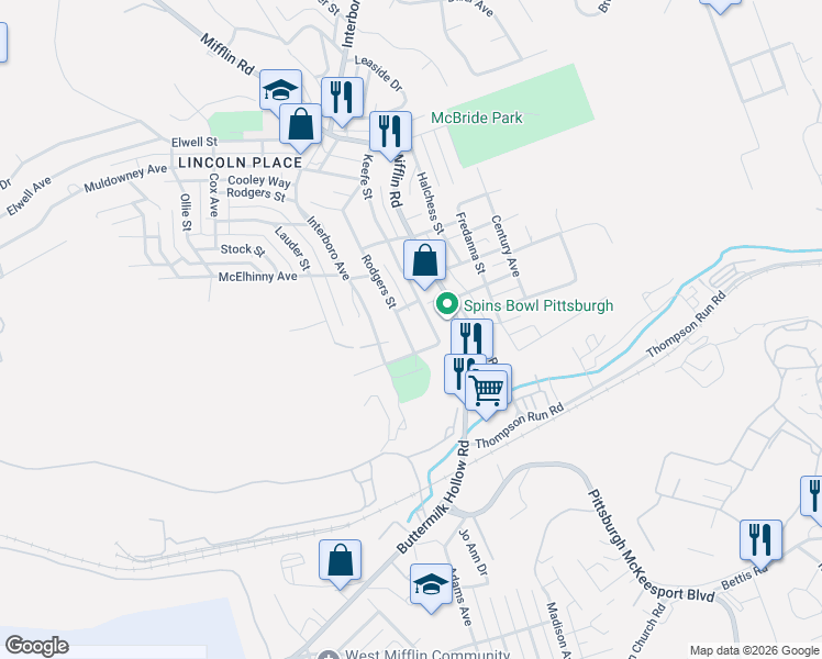 map of restaurants, bars, coffee shops, grocery stores, and more near 5935 Rodgers Street in Pittsburgh