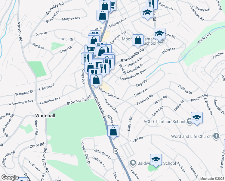 map of restaurants, bars, coffee shops, grocery stores, and more near 211 Wainwright Avenue in Pittsburgh