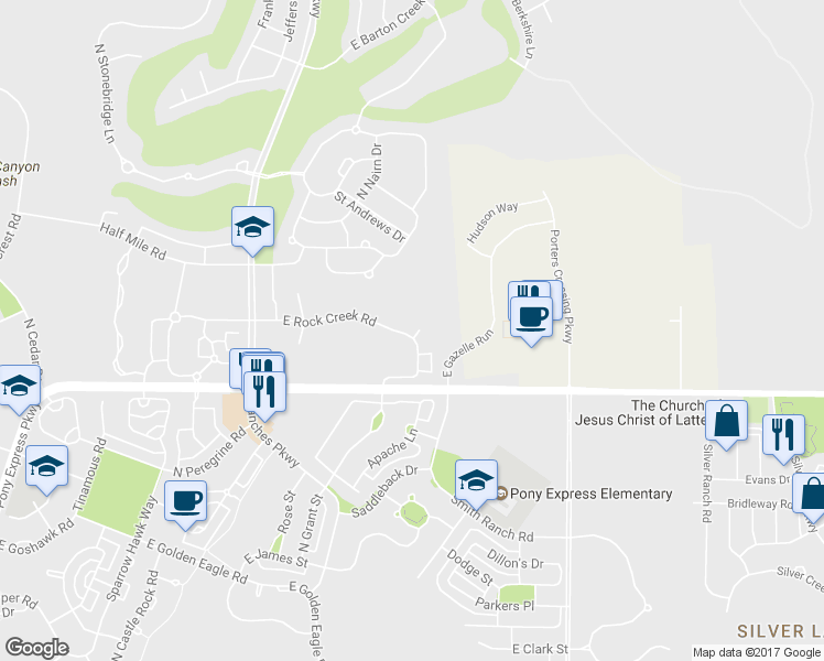 map of restaurants, bars, coffee shops, grocery stores, and more near 8121 North Plum Creek Circle in Eagle Mountain