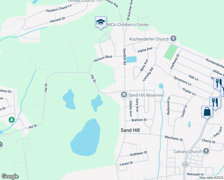 map of restaurants, bars, coffee shops, grocery stores, and more near 1118 Jay Street in Lebanon