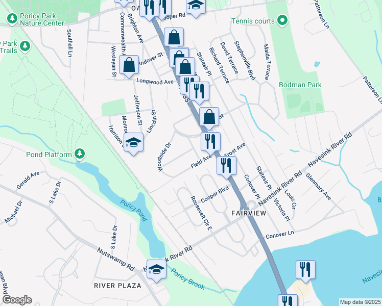 map of restaurants, bars, coffee shops, grocery stores, and more near 1 Mohawk Avenue in Red Bank