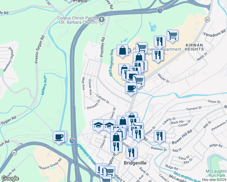 map of restaurants, bars, coffee shops, grocery stores, and more near 277 Prestley Road in Bridgeville